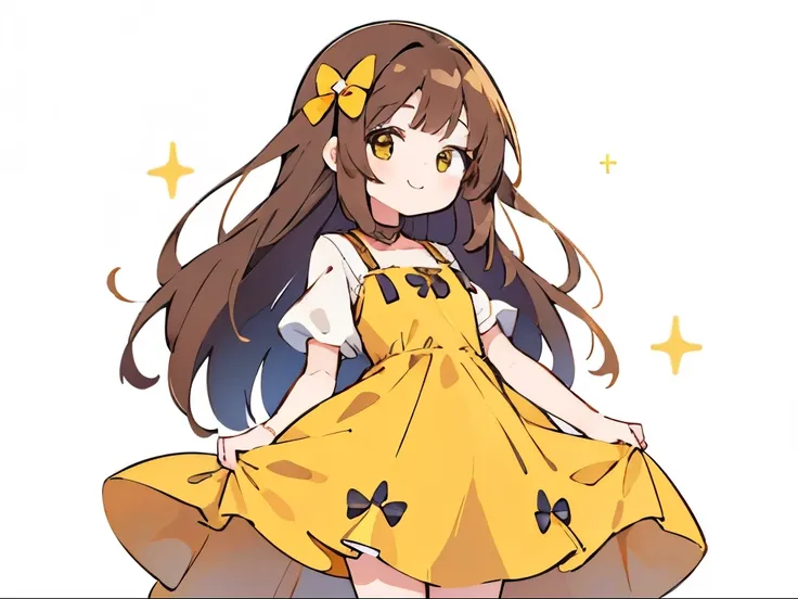 1 sticker, sticker, nikkaze, (cute girl), (she is wearing a yellow dress),  （it's smiling）、(has long hair and wears it down), st...