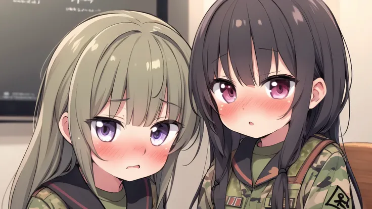 cute blushing army anime girl