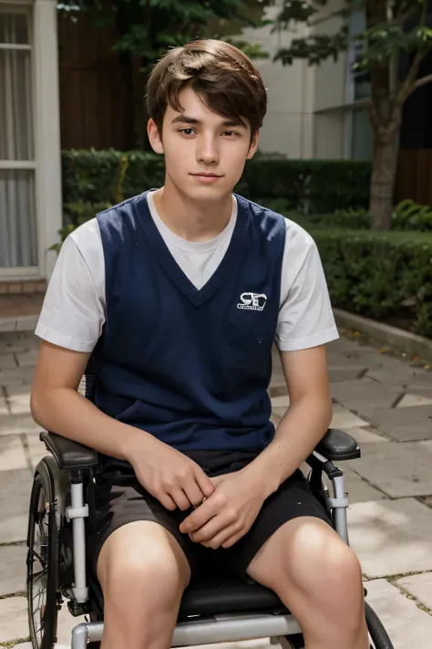 18 year old man in a wheelchair looking at the camera