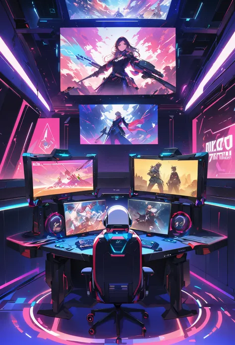 in the future, envision an innovative and cutting esports room designed specifically for gaming enthusiasts. picture a space tha...