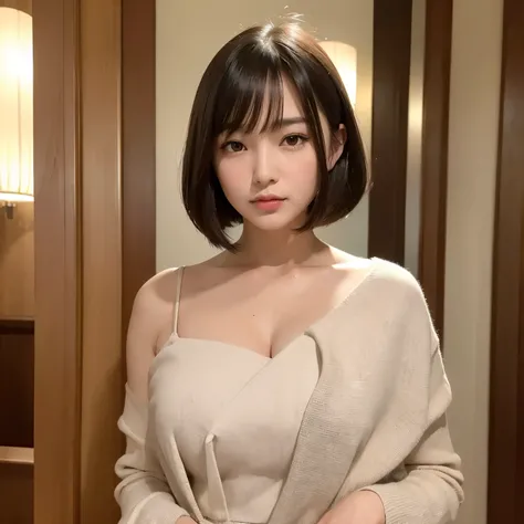 (masterpiece,best quality:1.4),(8k,raw photo,photo realistic:1.2),shiny skin,detailed skin,detailed face,detailed eyes,1girl,Japanese idol,beautiful face,Height: 155 cm, bust size: 100 cm, waist size: 65 cm, hip size: 85 cm, hairstyle: bob cut, full body, ...