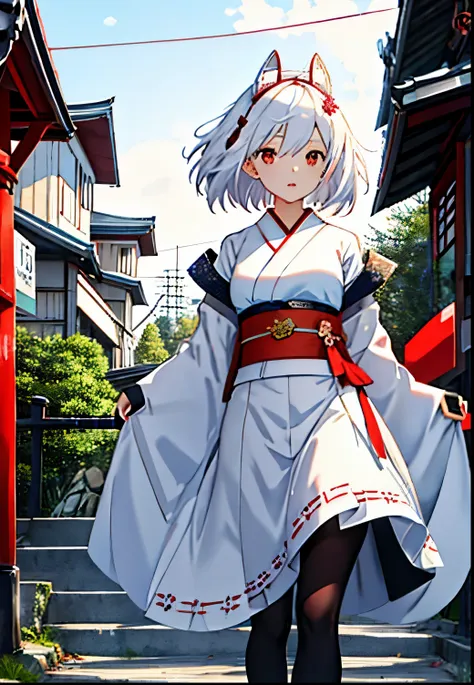 highest quality illustrations、（dog walking（oriental project））、１female characters、shrine、japanese sword、white hair、delicate and c...