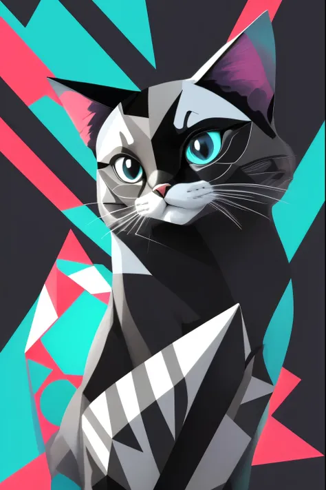 The prompt for the "geometric cat" can be as follows:

"geometric cat,illustration,striking colors,detailed geometric patterns,high contrast,playful pose,clean lines,abstract artwork,stylized fur patterns,sharp focus,high-res mastery:1.2"

Note: Please adj...