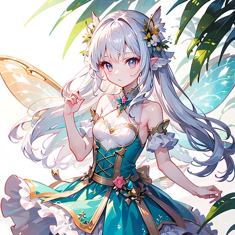 small fairy girl standing in the palm of a human girl’s hand. small pretty delicate wings on fairy, medium pale hands, human fac...