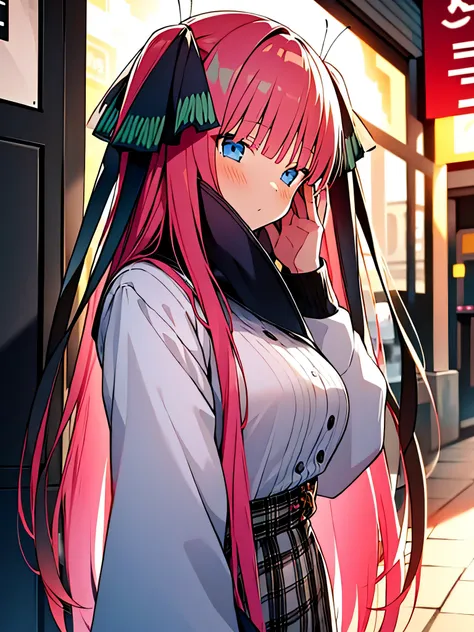 All intricate details: "(masterpiece, best quality, HuTaoV4, 1girl, solo, blush, twintails, long hair, hair between eyes, ((streetwear clothes)), city, outdoors, night, movie poster, extremely detailed 8K, fir breats, medium breasts, smooth, high resolutio...