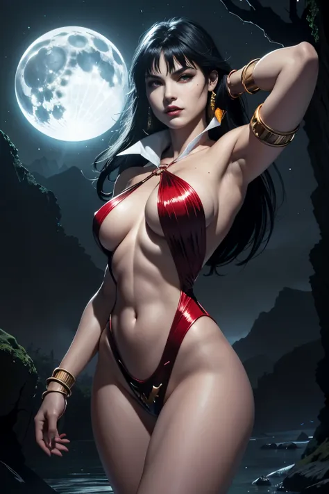 vampirella sexy, nude, huge breasts, naked breasts, sculpted body, huge breasts, huge chest, hourglass body, big booty, flames o...