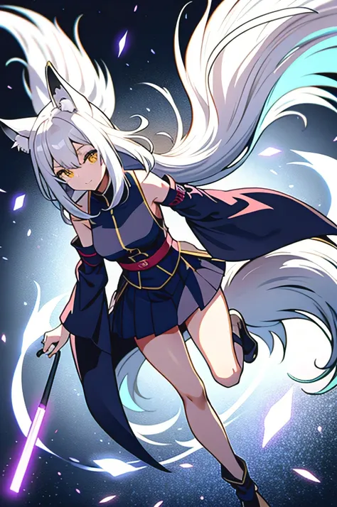 Navy blue fox　background blue flame　fox　🦊　nine tailed fox　獣people　On the right and left side respectively１animal by animal　The background is blue flames and god々A new feeling　beast people２body　The tail９Make individual fox look like people　Left and right re...