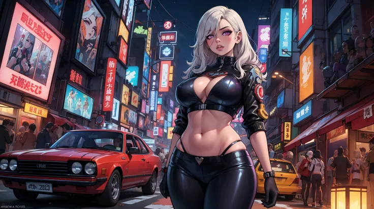 absurdres, [perfect shadows and lighting], detailed background, incredible high-key lighting, masterpiece, high quality, detailed, extremely detailed, ambient soft lighting, 4K, 1girl, white hair, glowing, glowing eyes, hair between eyes, huge breasts, lip...