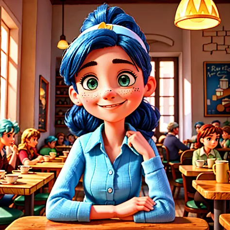 Nestled in a quaint corner of a cozy café, Marinette Dupain-Cheng, the Masterpiece Marvel comic book character, sits in best quality, realistic seating. Her radiant 18-year-old self dons a blue hair ponytail with a length of 1.1 meters, creating a striking...