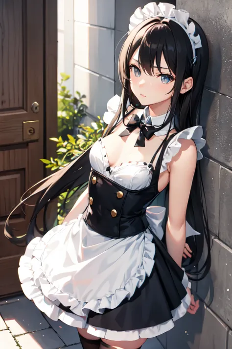 Long black hair, small breasts, staring girl, downer type maid