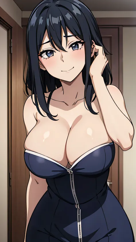 (((masterpiece))),fuyumi itadori, Anime girl characters, 1girl, solo, looking at viewer, medium hair, cleavage, closed mouth, collarbone,Naked, tall girl, horny, big ass, beautiful face,Charming,  anime visual of a cute girl, screenshot from the anime film...