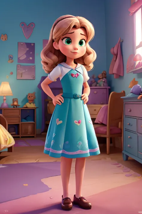 une affiche de film de style Disney Pixar avec le titre ("L&#39;amour d&#39;une seule touche"). (L&#39;amour d&#39;une seule touche. Fille dans sa chambre en vêtements noirs, Cheveux Bruns Cheveux Mi-longs, dark green eyes and big lips, Christine assise su...