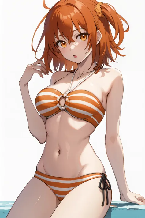 masterpiece, best quality, gudako, solo, (halterneck,striped bikini,orange bikini,o-ring), (o-ring bikini)