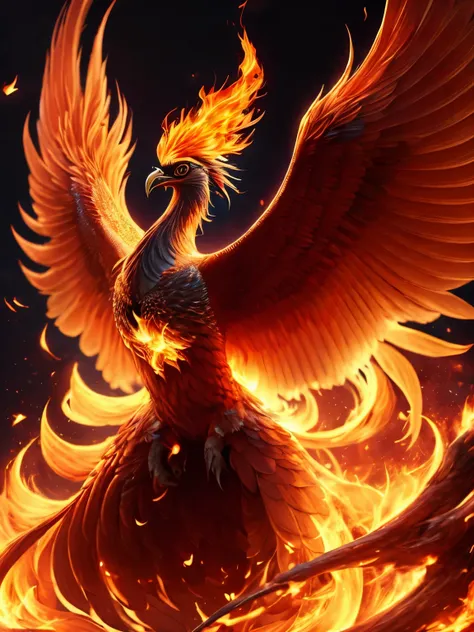 pheonix, firebird, flame, bird covered in fire, ultra detailed, high quality, 8k resolution