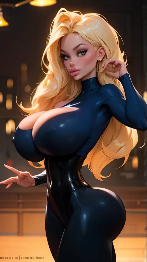 ((Cowboy shot:1.4)) 1 Same Girl , Perfect Beautiful , ((Candy Charms))Face, long blonde Hair , (( woman in Elastigirl suit)) , Athletic Body , ((gigantic breasts:1.2)) Extreme Detailed Portrait With Bokeh Effect , Realistic Lighting, medieval castle View ,...