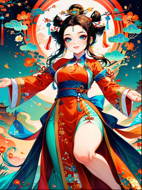 ((close shot))，works of chinese style ink masters，princess of china，yang guifei，tang dynasty hanfu，skirt，chinese garden，dance，sm...