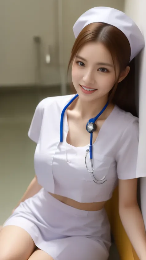 ulzzang-6500-v1.1,(masterpiece, highest quality:1.3), (Ultra-detailed 8K:1.2), (hyperrealistic:1.35),(Raw photo:1.2),highest quality, High resolution, wallpaper, realistic, (dramatic, Realistic painting art by Midjourney:1.3) BREAK (1 nurse, 20yo, white nu...