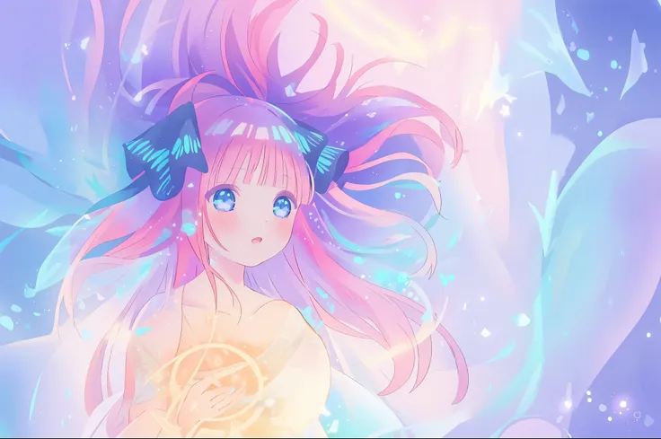 beautiful anime girl, portrait, vibrant pastel colors, (colorful), magical lights, long flowing colorful hair, inspired by glen ...