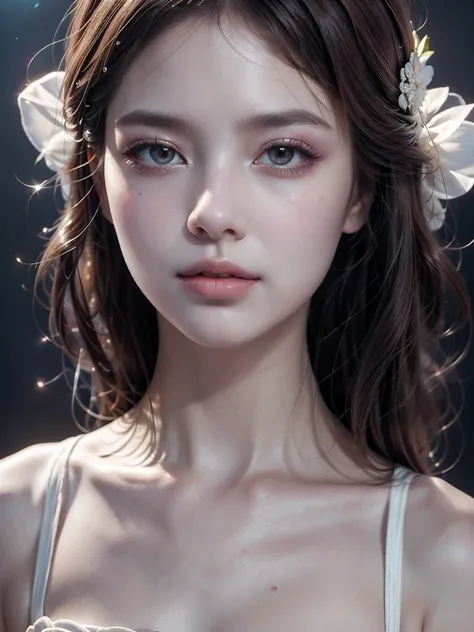 fine skin、delicate features、Bright colors、soft lighting、digital painting、Realistic stage photos、High resolution、bright eyes、perfect skin、shining cheeks、shiny hair、elegant pose、fascinating look、Atmospheric background、Airy beauty、sophisticated details、captiv...