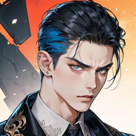 (A close up of a person wearing a jacket and tie: 1.2), a handsome guy in demon slayer art, (detailed face and neck: 1.4), anime handsome man, (sharp features and piercing gaze: 1.4), portrait of Eren Yeager, (expressive eyes and strong jawline: 1.4), anim...