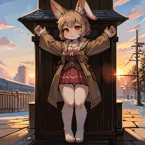 bunny girl，bunny ears，Characteristics of a three-year-old girl，Female focus，Furry women，hairy  ，Height 1.6 meters，Summer coat，short skirt