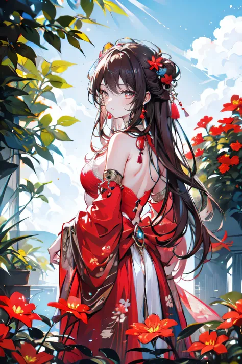 (masterpiece),(Best quality:1.0), (ultra high resolution:1.0), detailed illustration, 8 k, anime, 1 girl, beautiful anime girl, In a sari, wear pink sari, beautiful pose, Beautiful face, detailed face, beautiful eyes, dark red eyes, detailed eyes, Red lips...