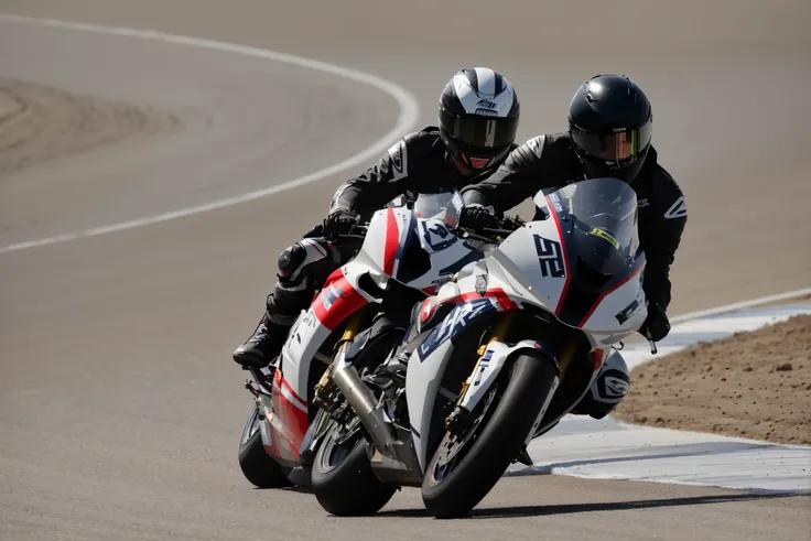 motorcycle racer in a race on a track with a helmet on, at racer track, racing, race, on a racetrack, center straight composition, photo - shot, triumph, high speed action, crisp smooth lines, professional capture, edge to edge, profile image, portrait n -...