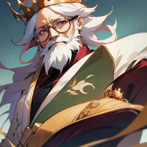 crown prince,white beard with glasses,camisa branca cm detalhes dourados 