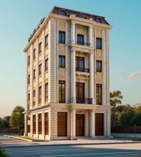 ((masterpiece,best quality,highres,sharp forcus)) (((detail forcus))) , (house in style of neoclassic) Clarify the details of moldings, decorative patterns, and exteriors