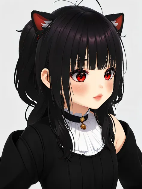 obra maestra,of the highest quality,high resolution ,1 chica,rapid eye movement, re cero, ,((long hair slightly wavy slightly past the shoulders, black bangs, small black pigtails on the sides, cute cat ears, beautiful thin red eyes)),,pechos grandes,piel ...