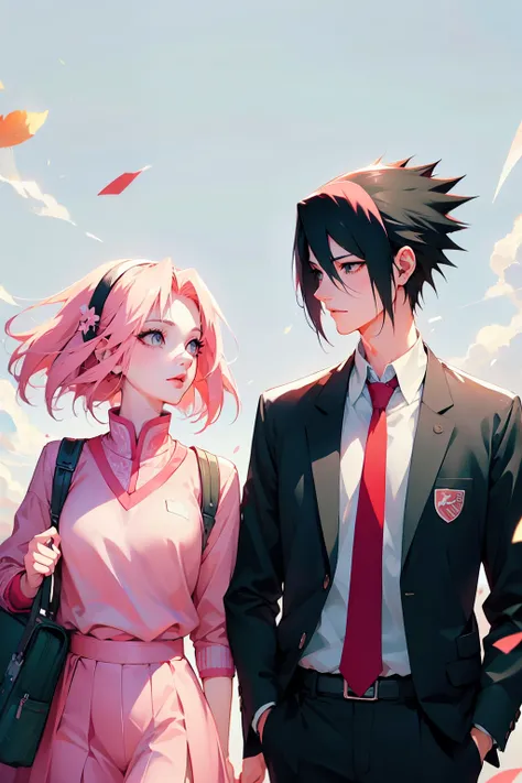 sasusaku. sasuke uchiha, a tall, black-haired man wearing a quarterback football uniform, is a student, with his hands in his po...