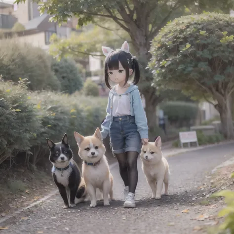 shiba inu girls chibi Walking on a leash with girls