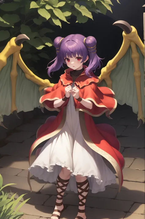 myrrh_fe, white dress, sandals, wristband, dragon wings, purple hair