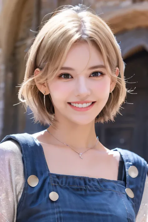 ８Ｋ、highest quality、female knight、The background is a castle、Luxurious Silver Armor、heavy equipment、hairstyle short cut、smile、beautiful teeth、full body photo、ear piercing、white woman、blonde、blue eyes、Gummy Smile

