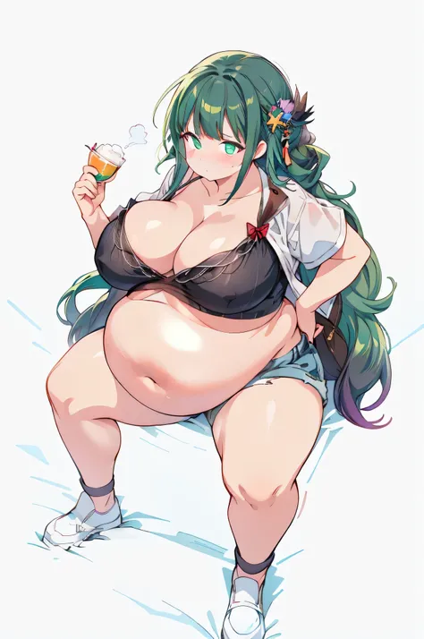 a cartoon drawing of a woman in a bikini with a cigarette, , thicc, she has a jiggly fat round belly, bbwchan, fullbody commission for, marin kitagawa fanart, her belly is fat and round, oppai proportions, akane owari danganronpa, full body portrait of a s...