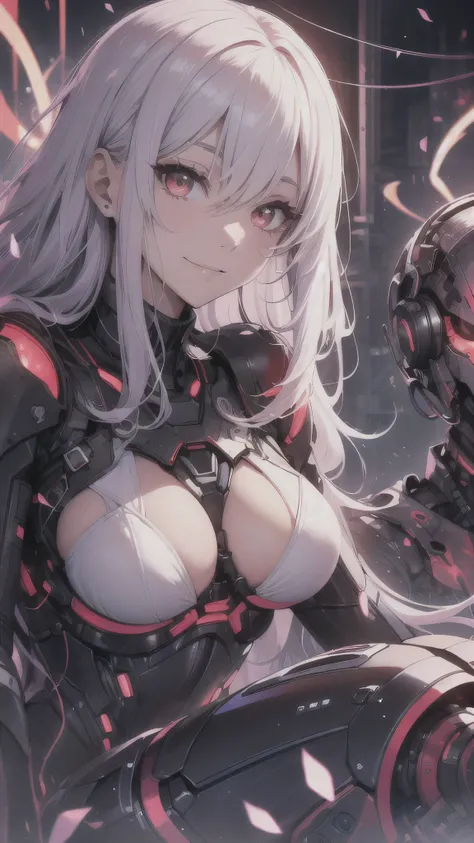 最high quality、best image quality、masterpiece、android girl((18-year-old、 By becoming、vest bust、medium bust,wide open breast tea、red glowing eyes, water hair、messy hair、long hair、thin,highest valley、white robot body、shining blue body、Close ~ eyes、All connect...