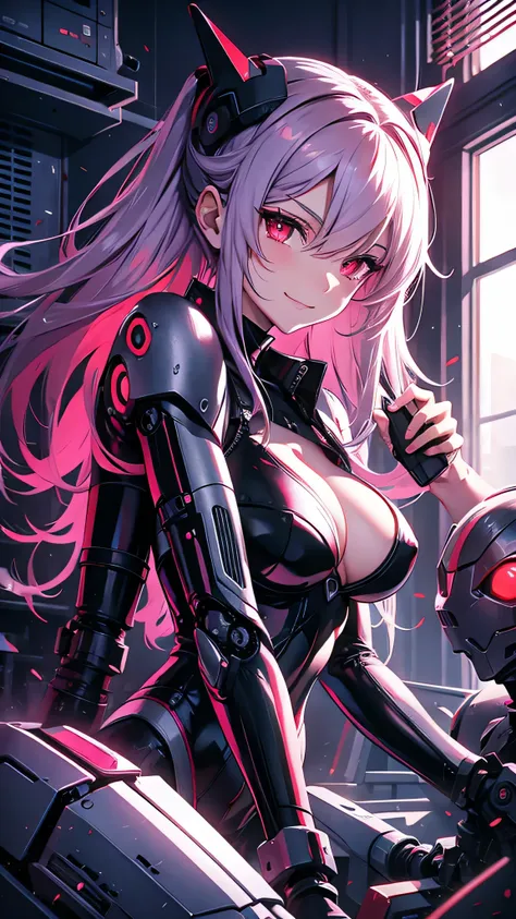 最high quality、best image quality、masterpiece、android girl((18-year-old、 By becoming、vest bust、medium bust,wide open breast tea、red glowing eyes, water hair、messy hair、long hair、thin,highest valley、white robot body、shining blue body、Close ~ eyes、All connect...