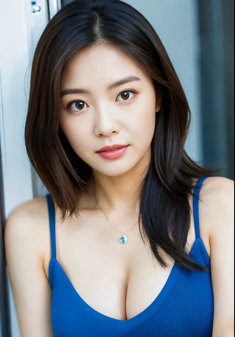 a close up of a woman in a blue top posing for a picture, beautiful south korean woman, beautiful young korean woman, gorgeous young korean woman, korean girl, korean woman, young adorable korean face, tzuyu from twice, beautiful asian girl, headshot profi...