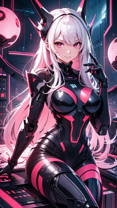 最high quality、best image quality、masterpiece、android girl((18-year-old、 By becoming、vest bust、medium bust,wide open breast tea、red glowing eyes, water hair、messy hair、long hair、thin,highest valley、white robot body、shining blue body、Close ~ eyes、All connect...