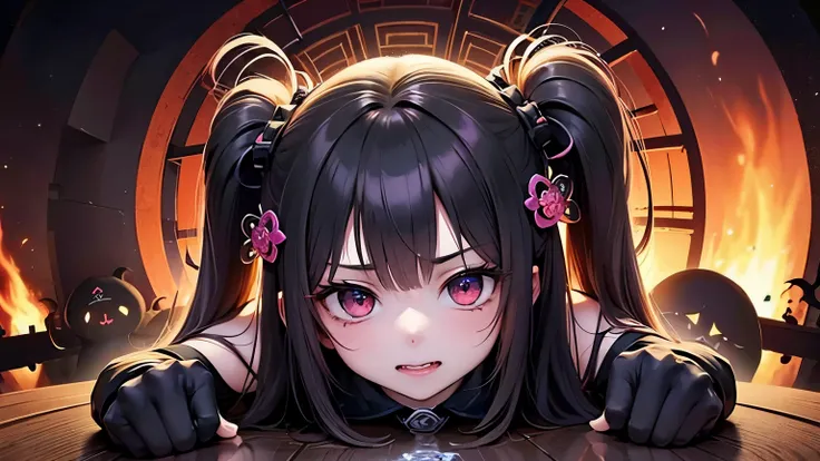 In the center of the picture is a huge iron door,The door is engraved with ancient symbols and ornaments。In front of the door is a dark abyss,As if leading to endless darkness。In the shadow of the iron gate,Some distortions are vaguely visible、scary fantas...
