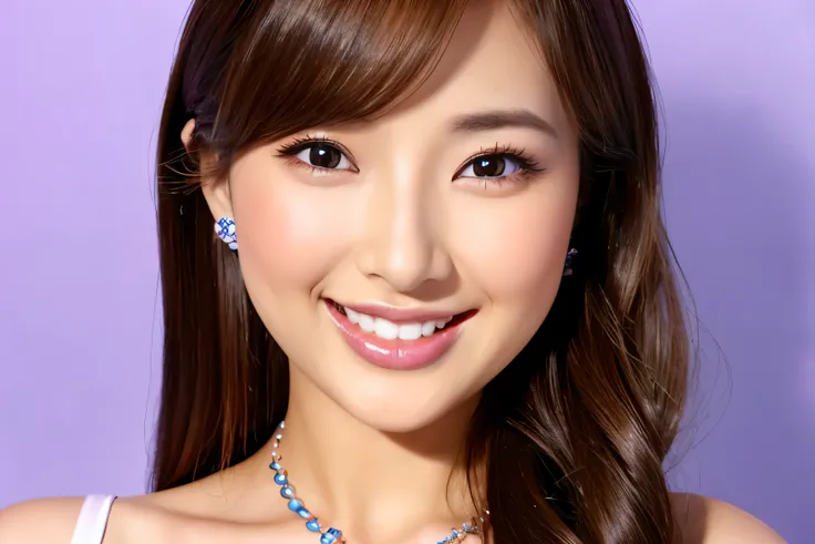young、beautiful、female announcer、shaped face contour、long hair、brown hair、Fine iris、erotic face、glowing skin、juicy lips、an open seductive smile、thick eyelashes、earrings、hair ornaments、blush、black mini skirt、necklace、perfect lighting、perfect shadow、perfect ...