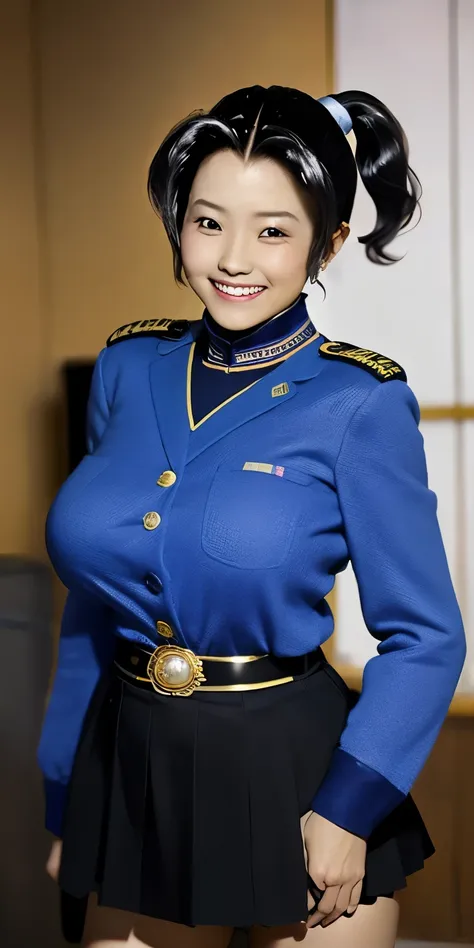 （8K、Raw photography、highest quality、masterpiece：1.2),(black haired、ponytail:1.7),show viewer,Looking at the front,erotic、spread your legs、show white panties,,(super sentai series、wearing federal military costumes.:1.6)、(Clothing that emphasizes the shape o...