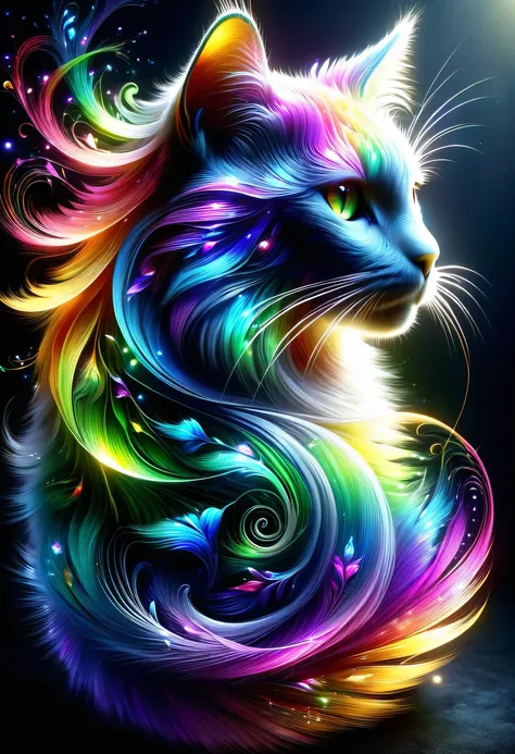 cat、cat、cute cat、as beautiful as a dream、it touches my heart, :rainbow-colored:seven colors:luminescence:shine,dark background,f...