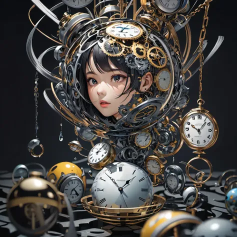 big and small々A sphere made up of clocks、Artwork by National Geographic、economic、UHD, masterpiece, anatomically correct,Afterimage that grabs the light、award winning, best quality, high details, high quality、monolith（trimming gear１：３）、Surrealism, drop ,sha...