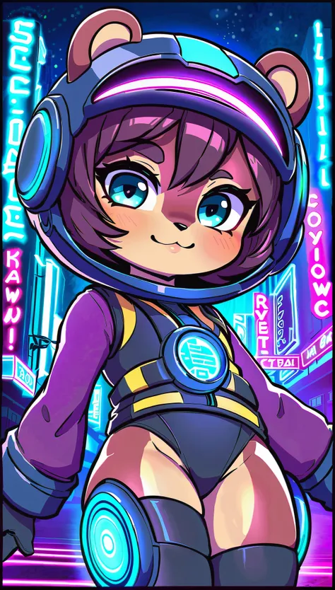 (highest quality, 4k, 8K, High resolution, masterpiece:1.2), Super detailed, Close-up of science fiction with a furry woman wearing a helmet, ((radio city, rich light changes)), Very complex and detailed expression, Science fiction fusion, bear girl, cyber...