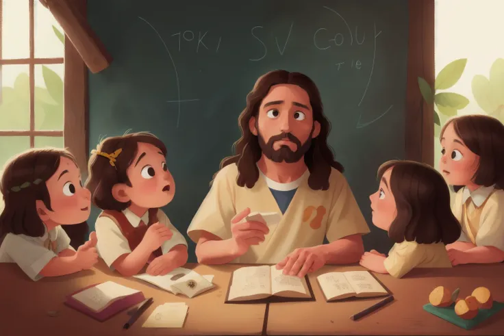 Portrait of Jesus teaching children catechism 