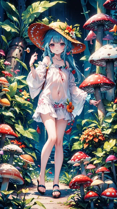 Tropical fish costume and mushroom hat,