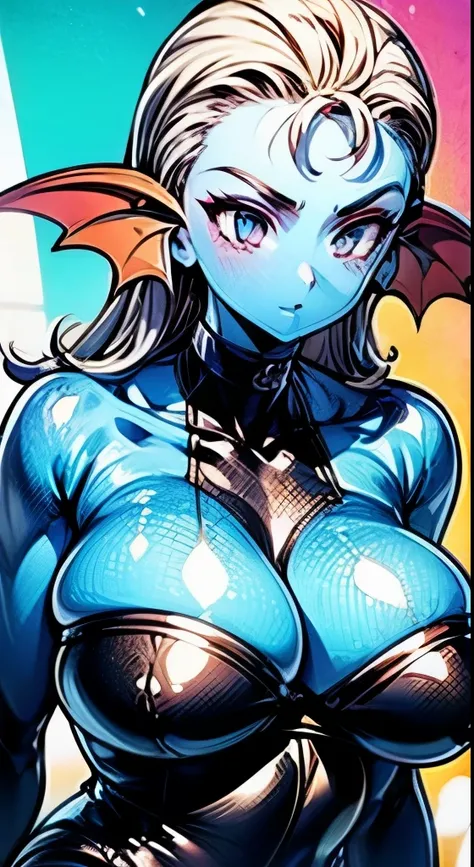 8K,high quality,anime,married woman,beautiful,beautiful,bright,eye highlights,purple eyes,sexy,super big ,oversized ,dark blue nipples,erotic,beautiful line drawing. Blue skin, blue and orange gradient fins, , nothing on, nothing on, nothing on, nothing on...