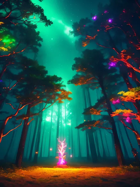 a forest filled with lots of trees and lights, magic fairy forest, magical forest in the background, magical forest, magical colours and atmosphere, very magical and dreamy, enchanted and magic forest, magical colors and atmosphere, enchanted magical fanta...