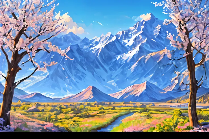 spring mountain sun shining background image